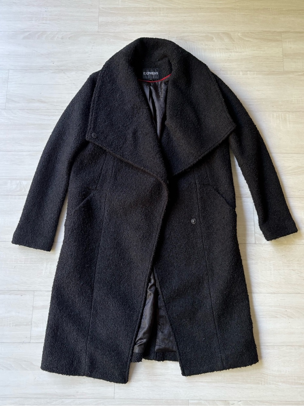 Express Women’s Black Textured Wool Blend Peacoat